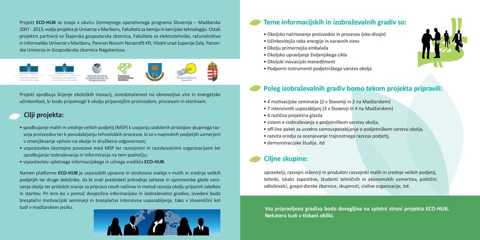Notranja stran predstavitvene zgibanke projekta ECO-HUB